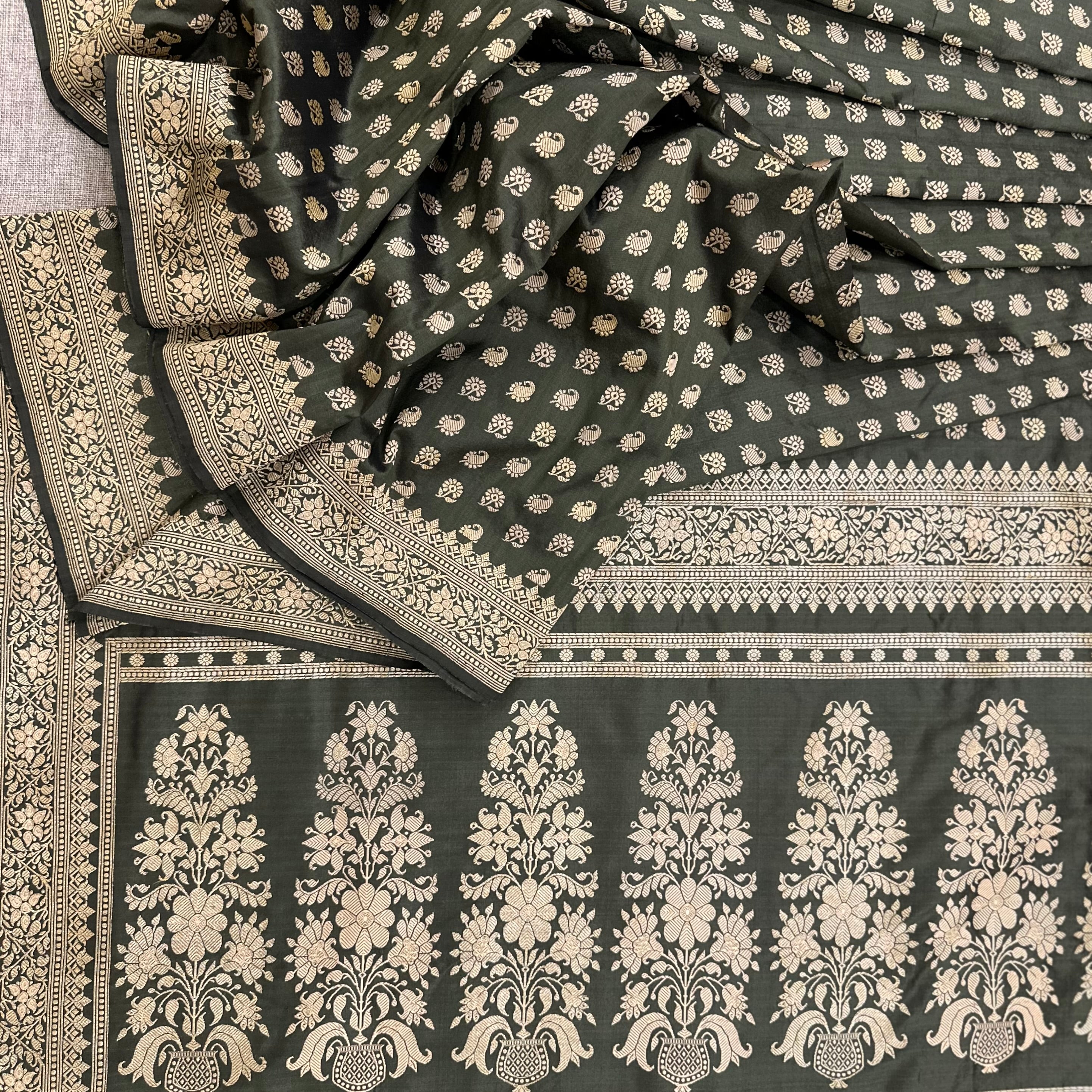 Dark Green Buti Baluchari with Tree of Life