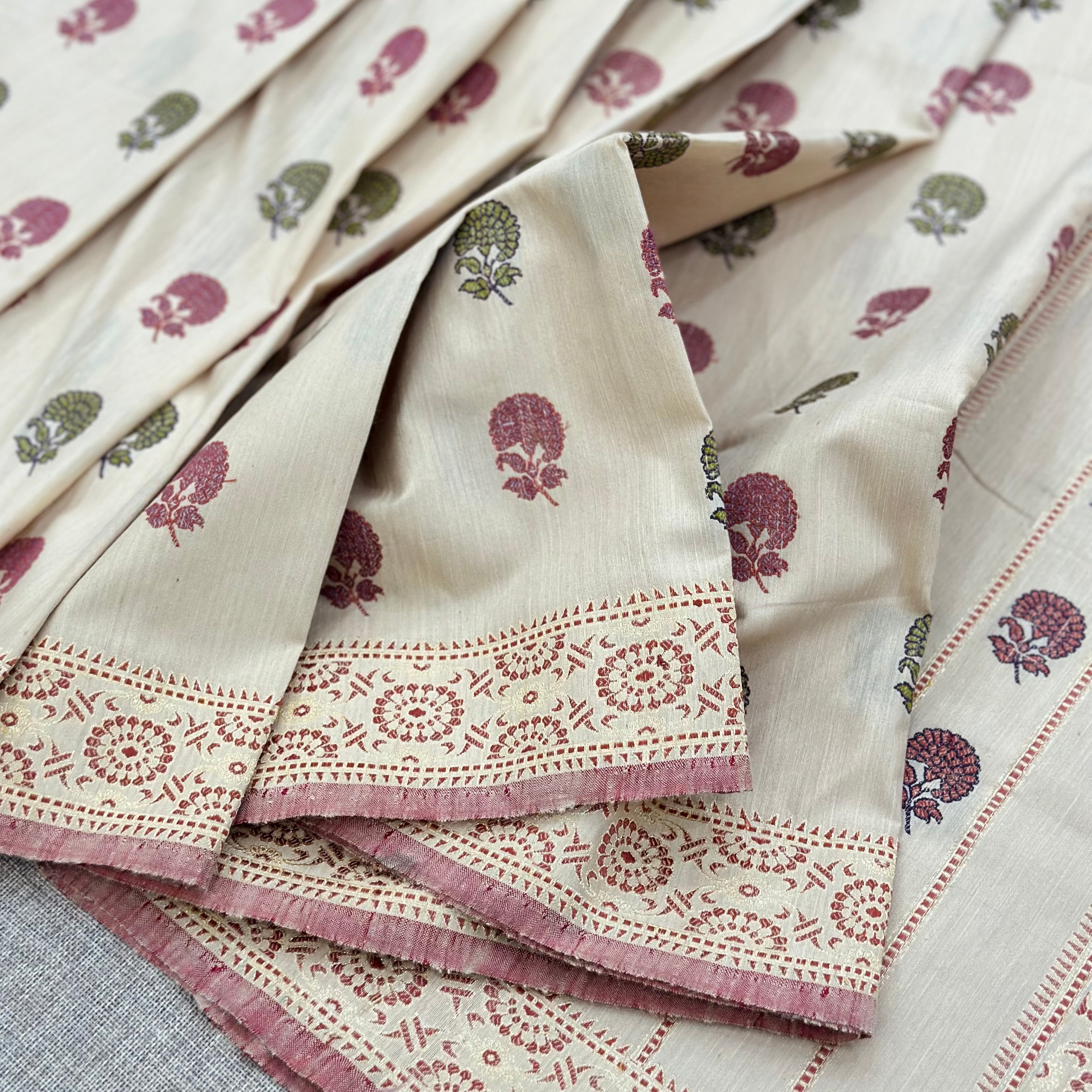 Light Beige Eri Silk Baluchari Saree