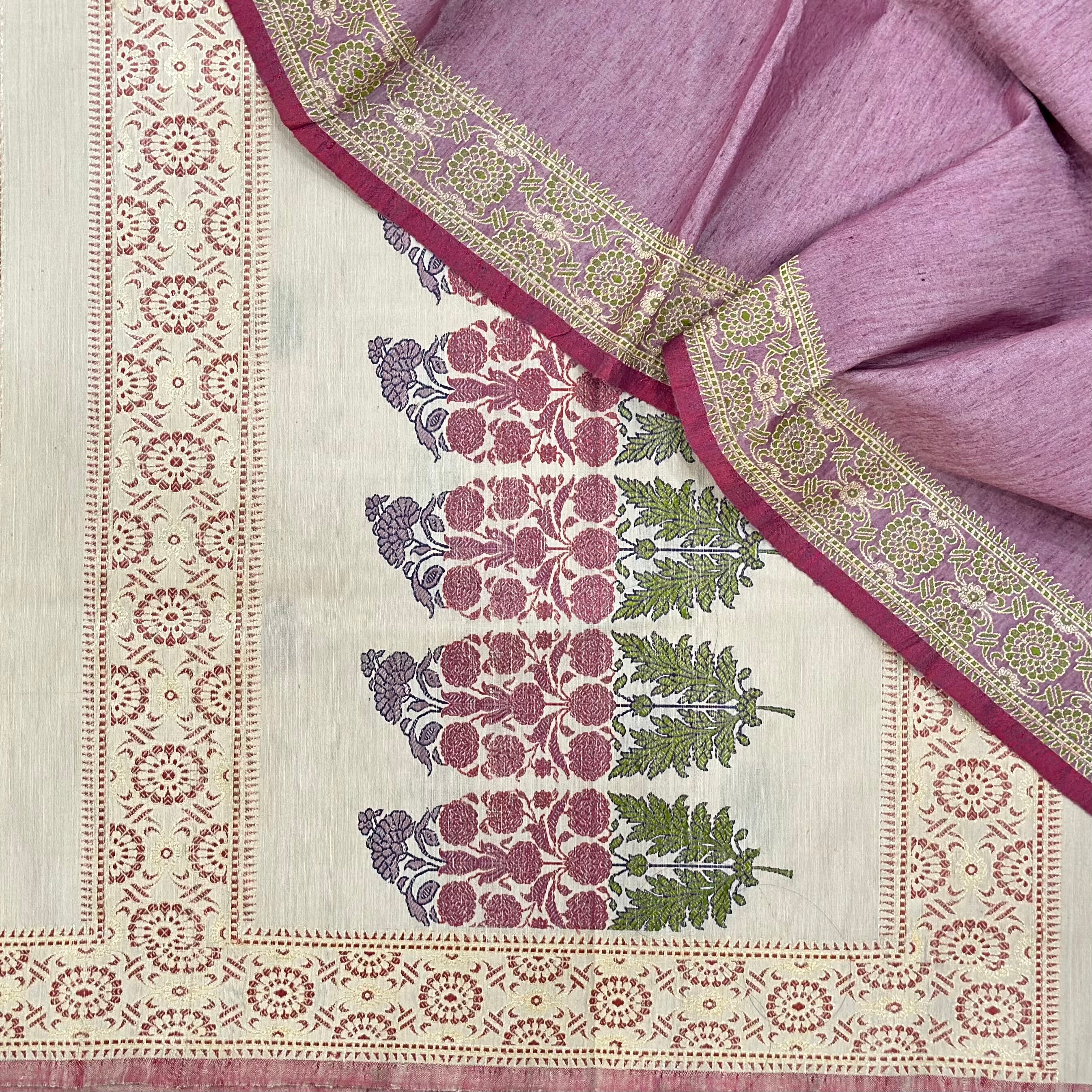 Light Beige Eri Silk Baluchari Saree