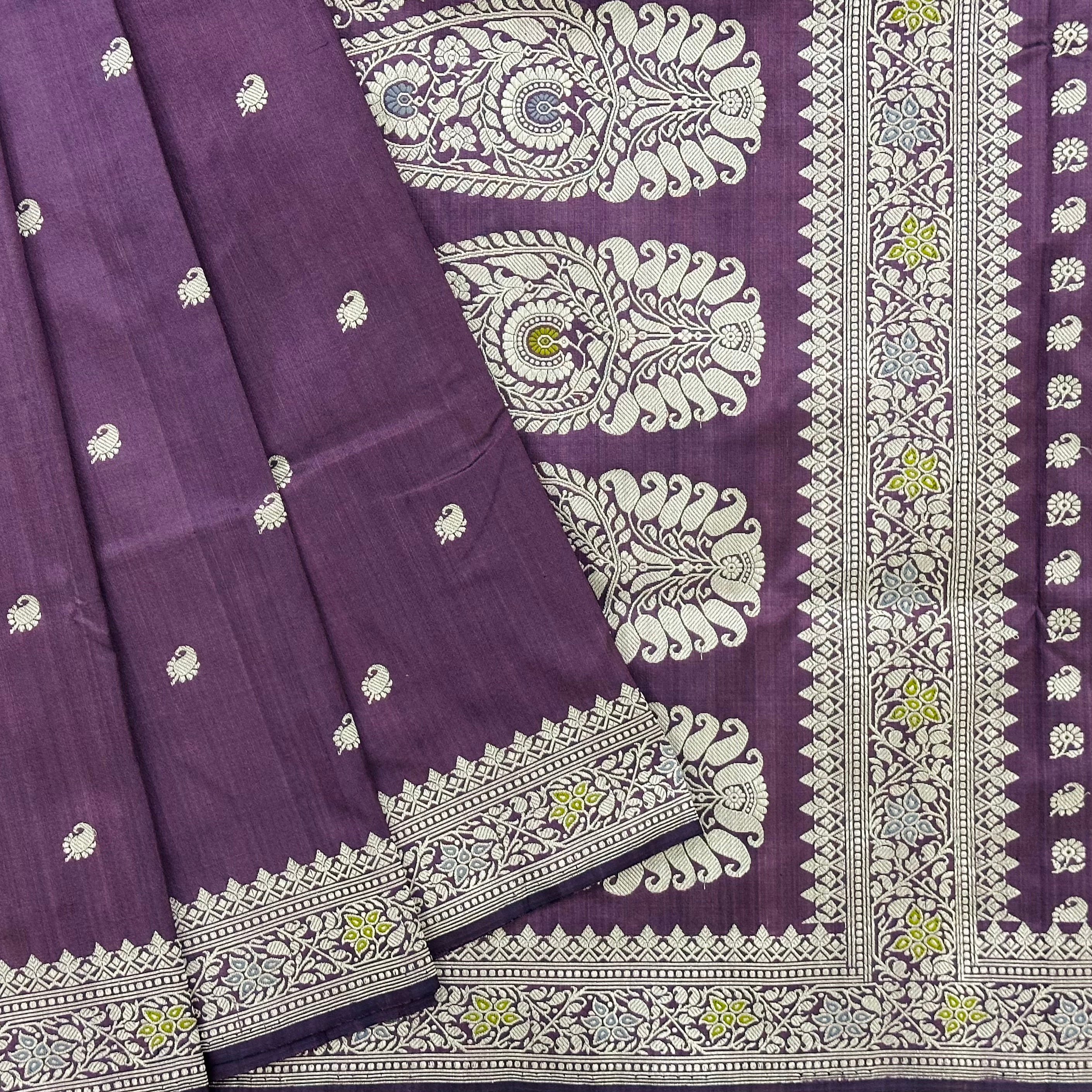 Purple shot colour Baluchari Saree with Paisleys in the Palla