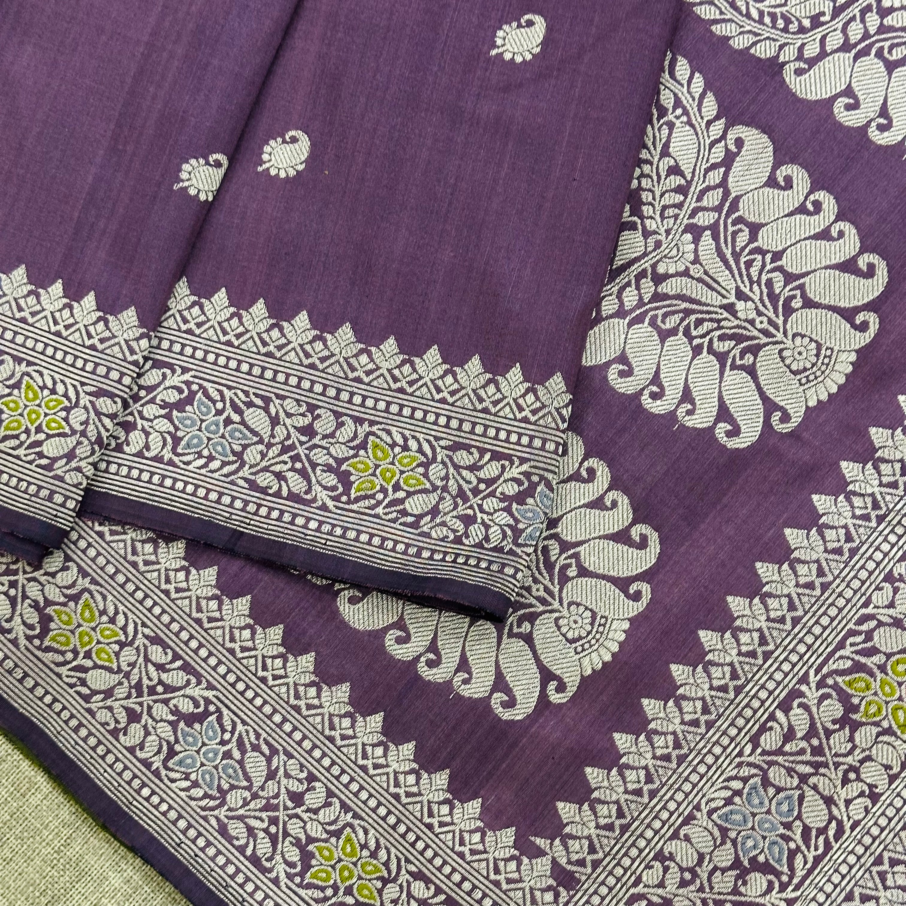 Purple shot colour Baluchari Saree with Paisleys in the Palla