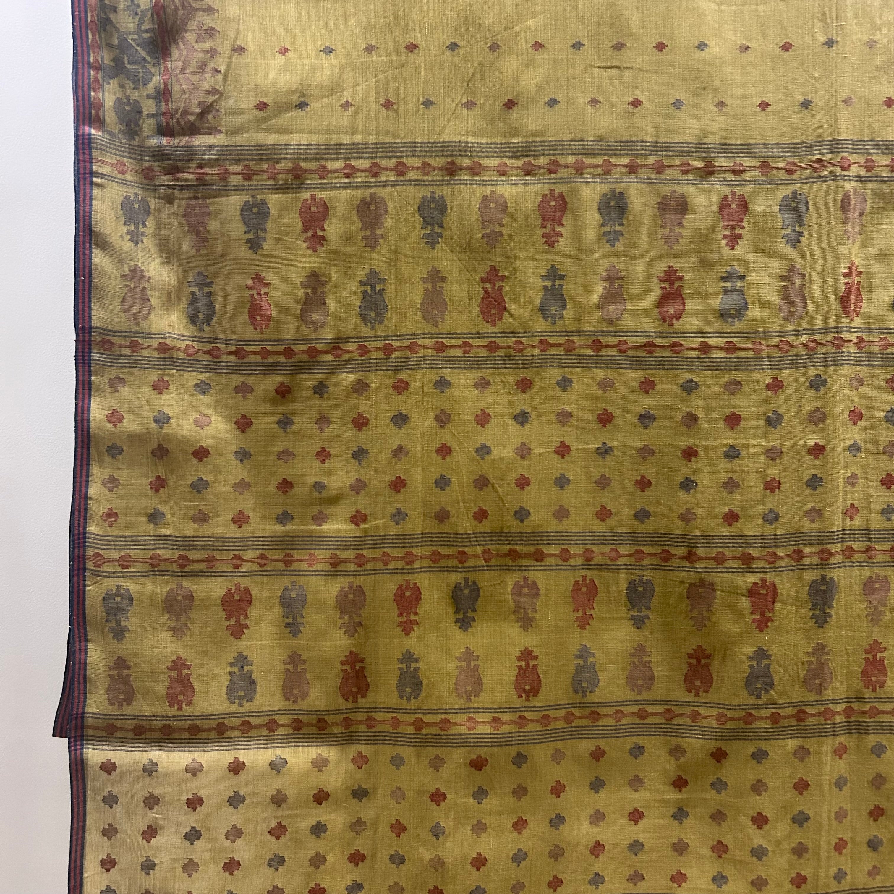 Beige / Light Mehendi Green Natural Dyed Dhakai Jamdani