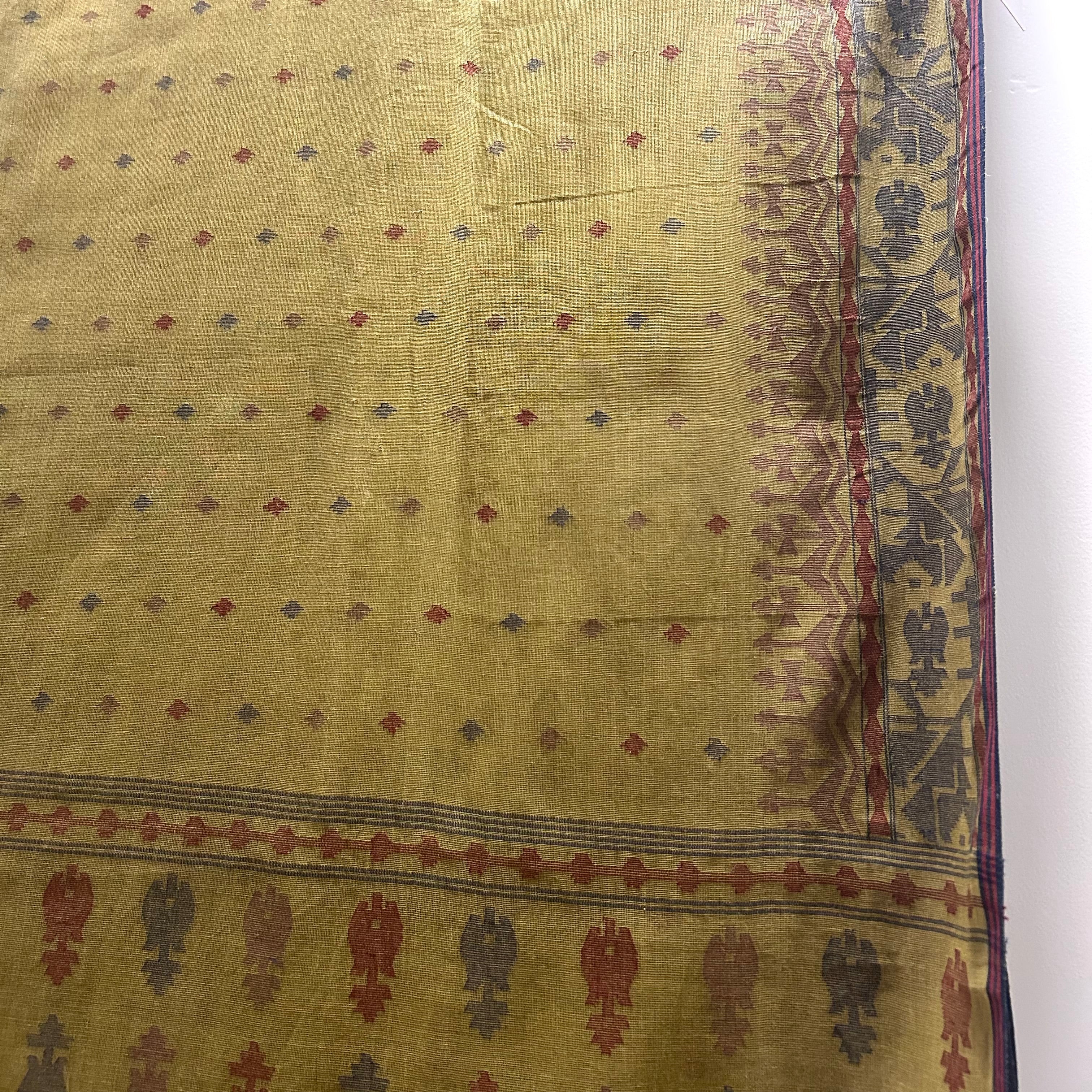 Beige / Light Mehendi Green Natural Dyed Dhakai Jamdani