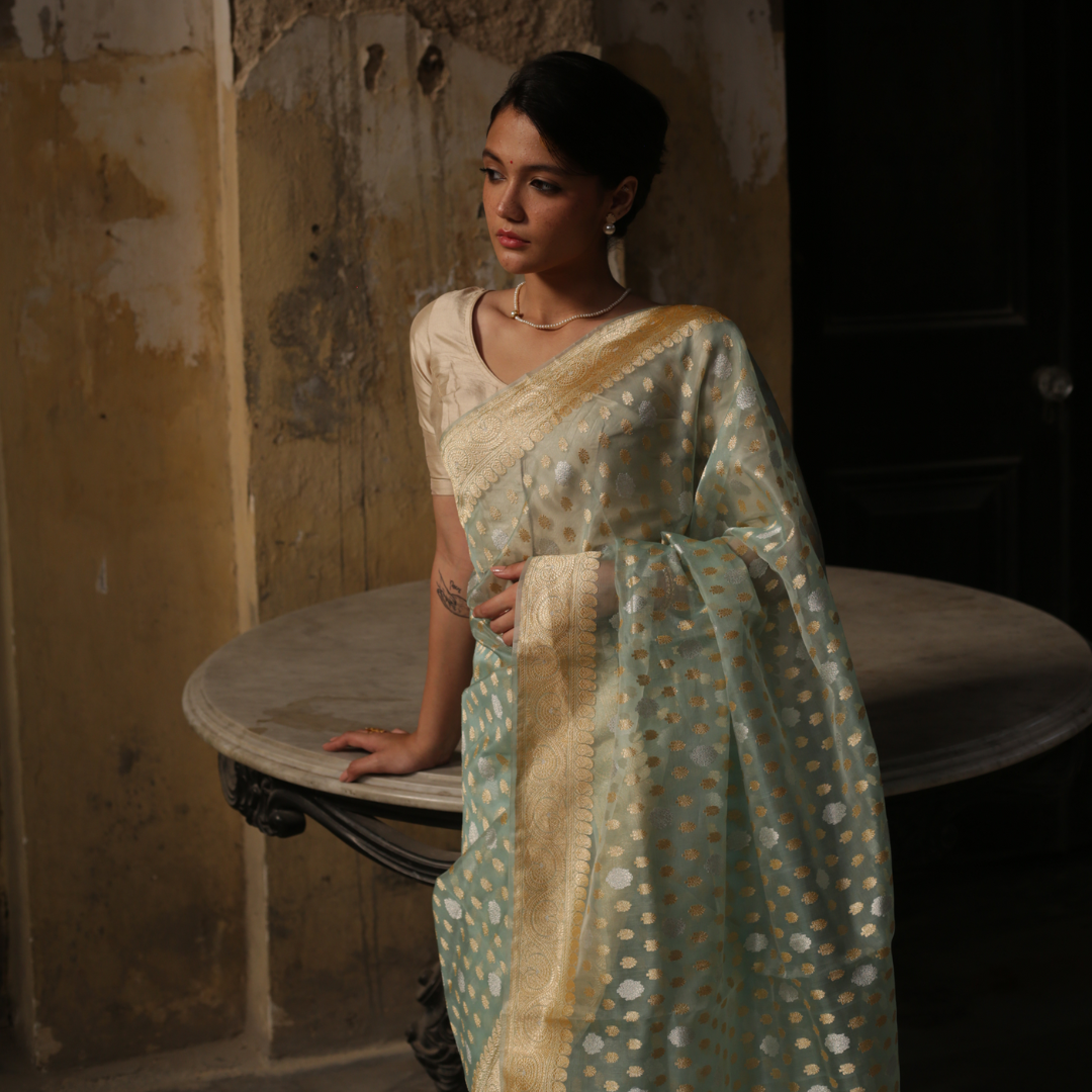 Powder Blue Kora Khadwa Benarasi