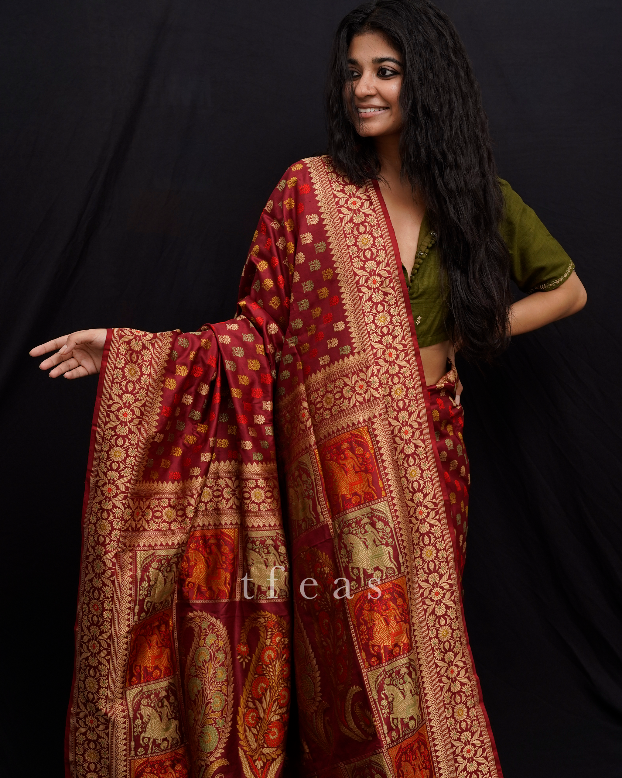 Red Revival Baluchari Saree with Horse Palla