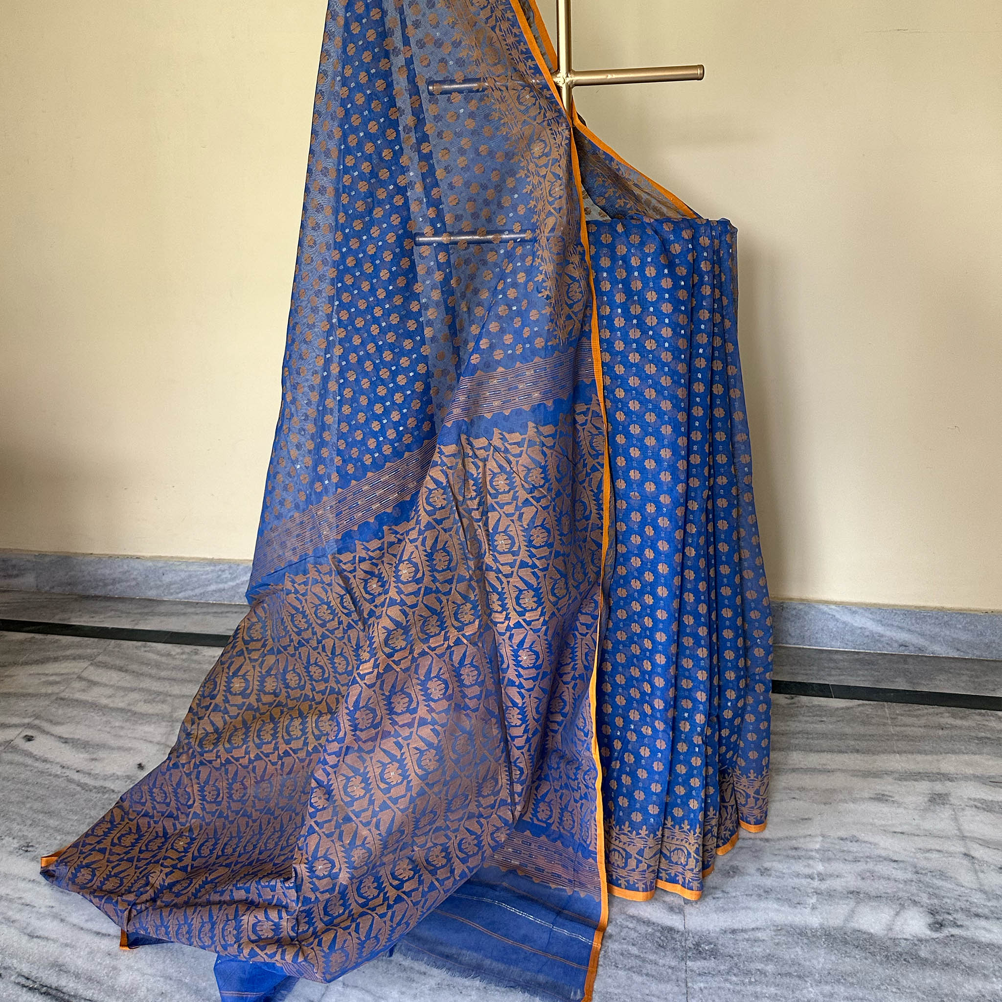 Blue and Orange Dhakai Jamdani