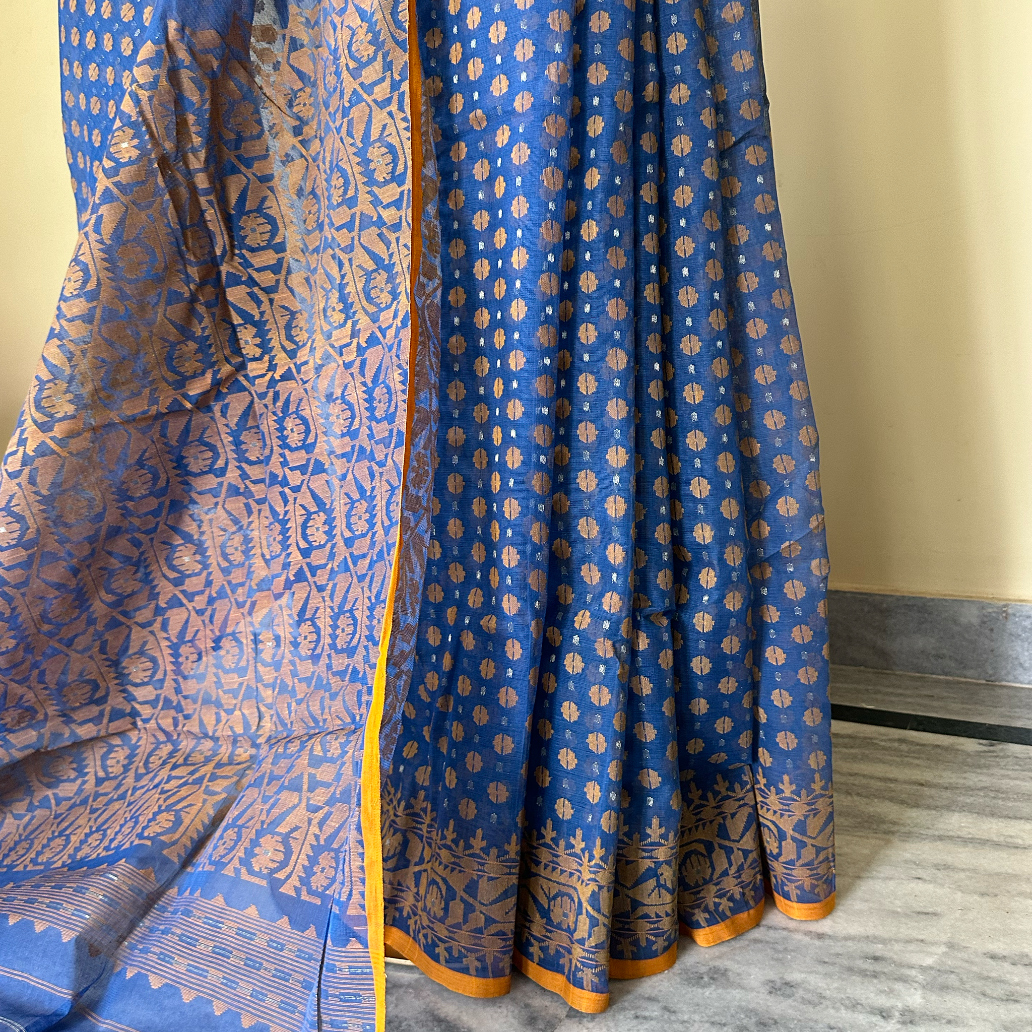 Blue and Orange Dhakai Jamdani