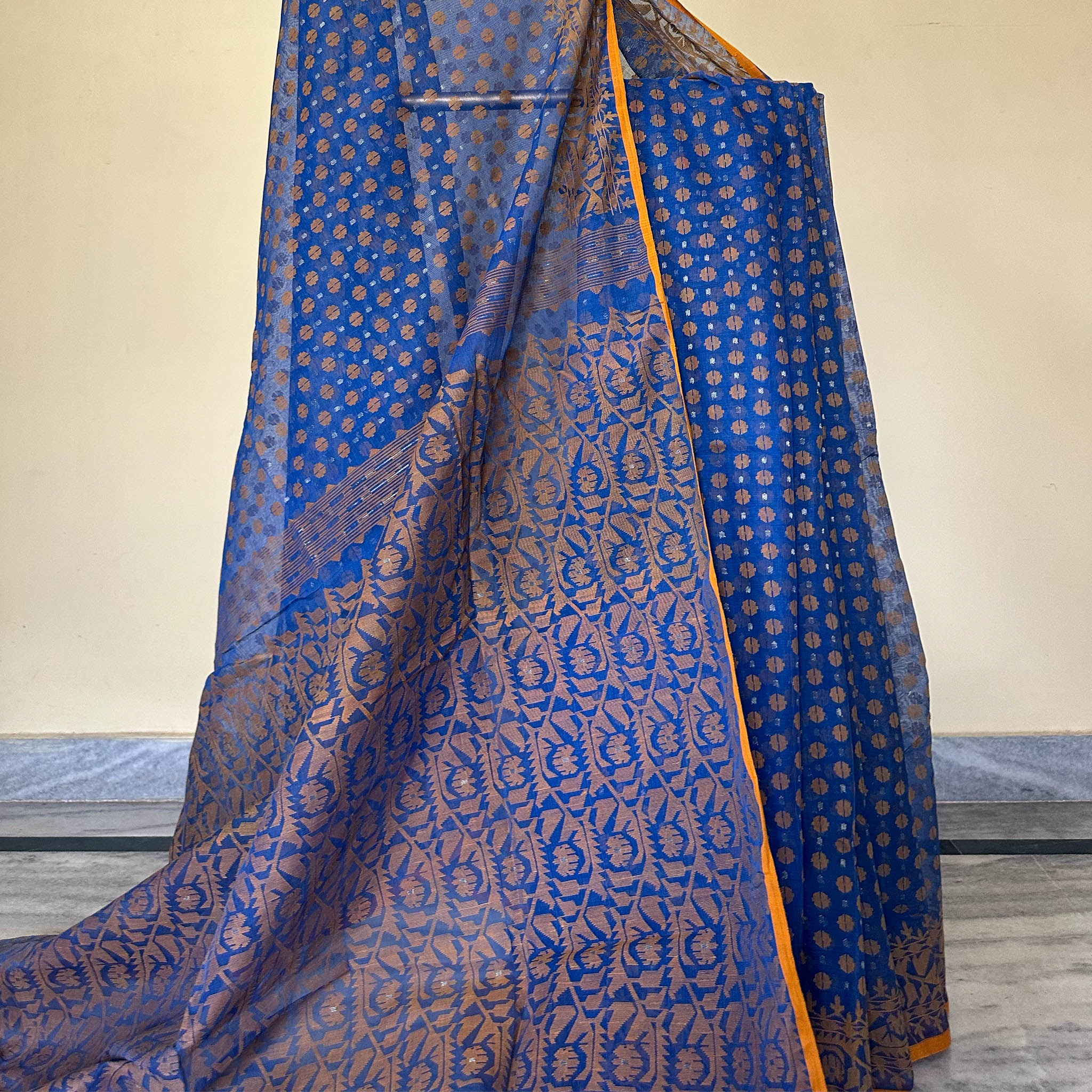 Blue and Orange Dhakai Jamdani