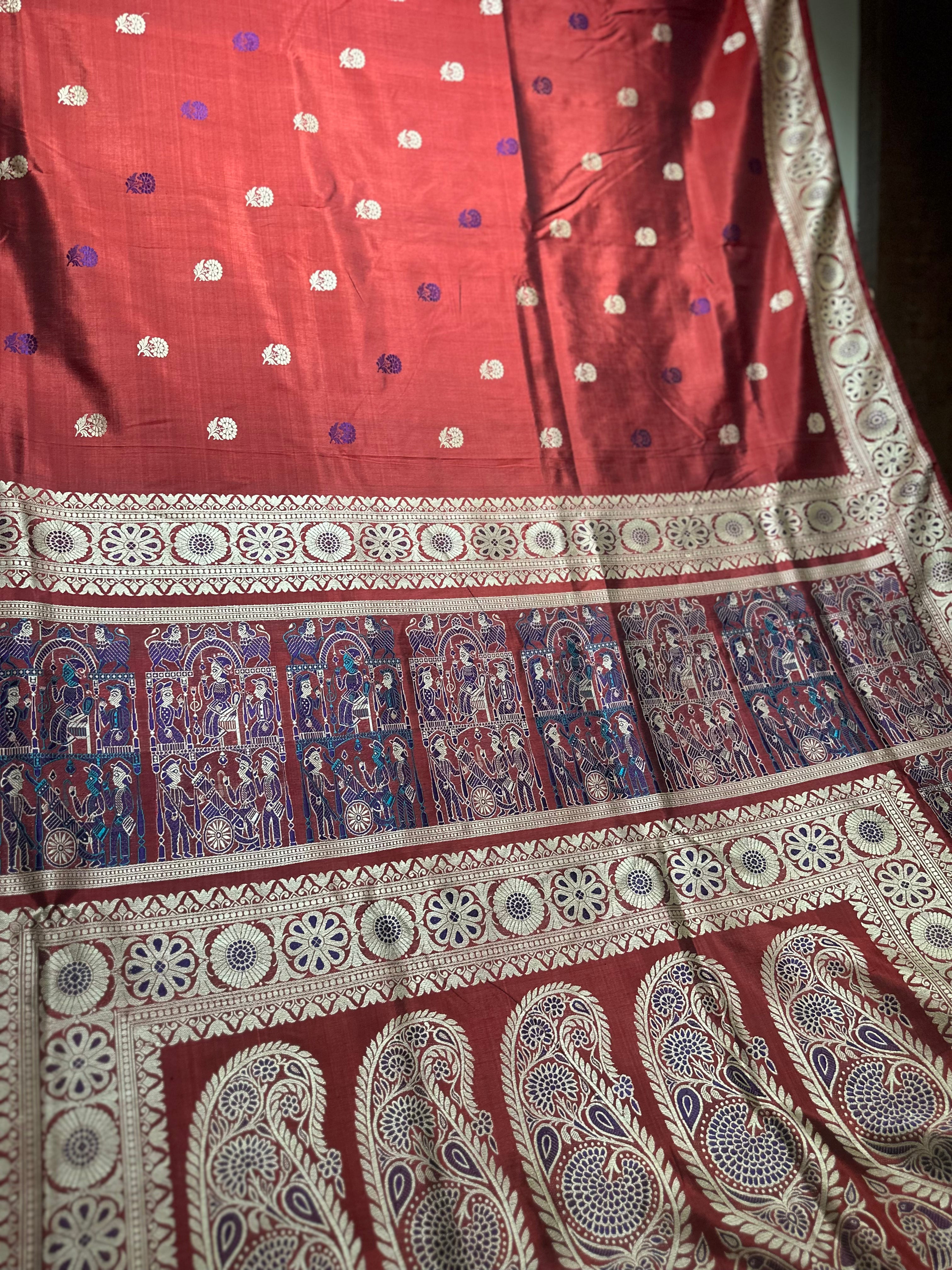 Maroon Baluchari Saree with a Grand Palla