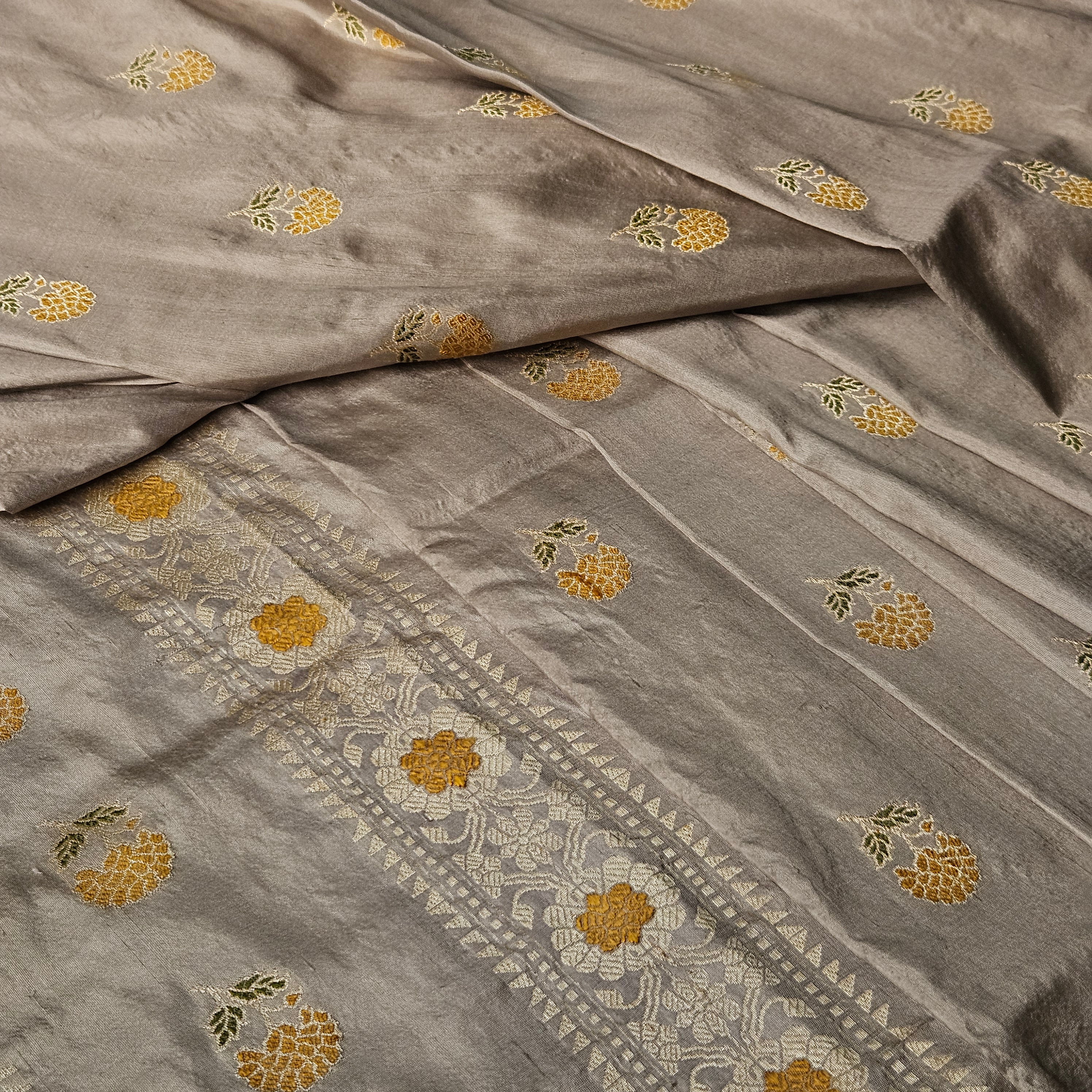 Grey with Yellow Revival Baluchari Saree