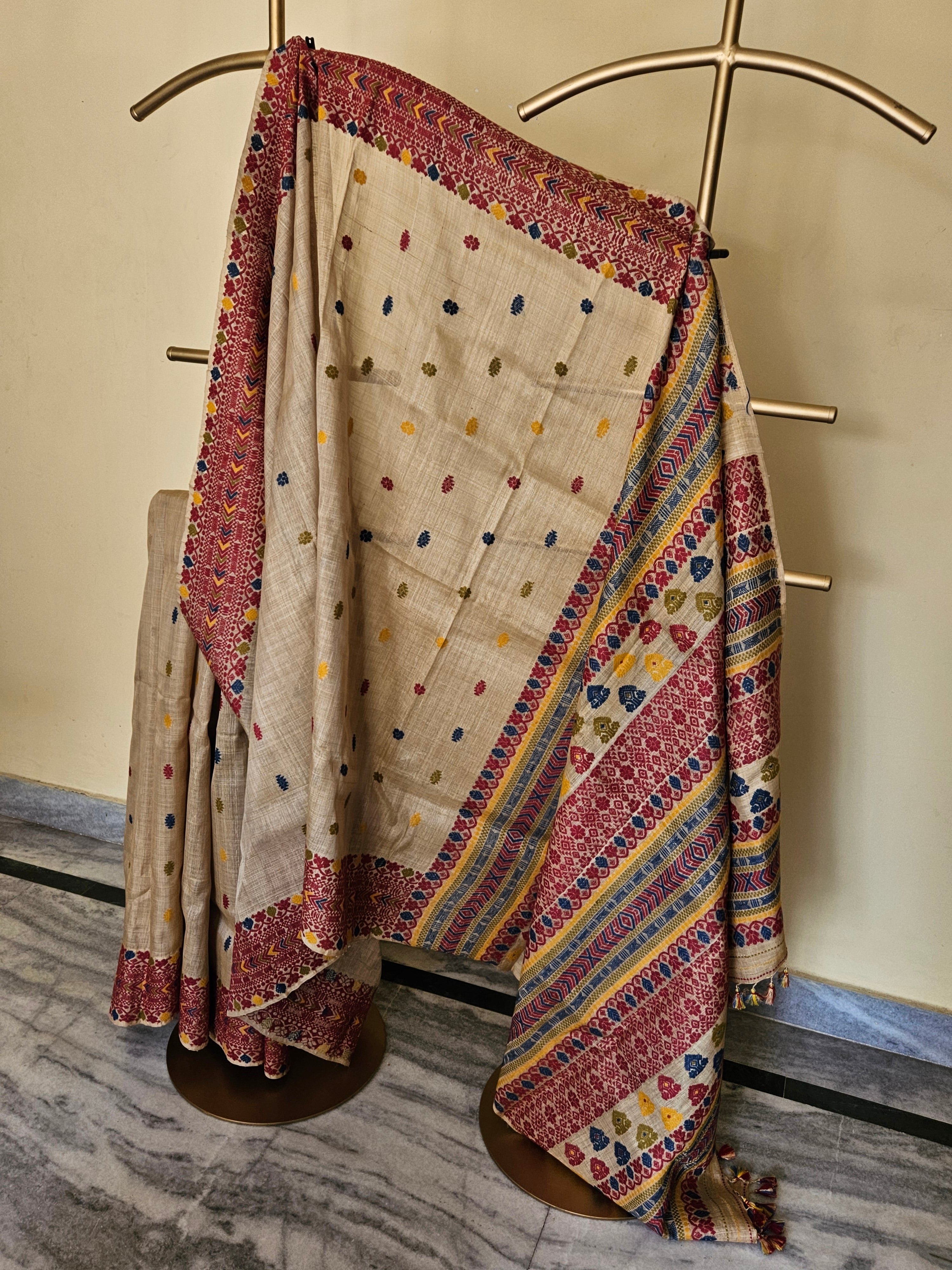 Heirloom Pure Assam Muga Saree with Natural Dyed Eri Extra Weft in Multicolors