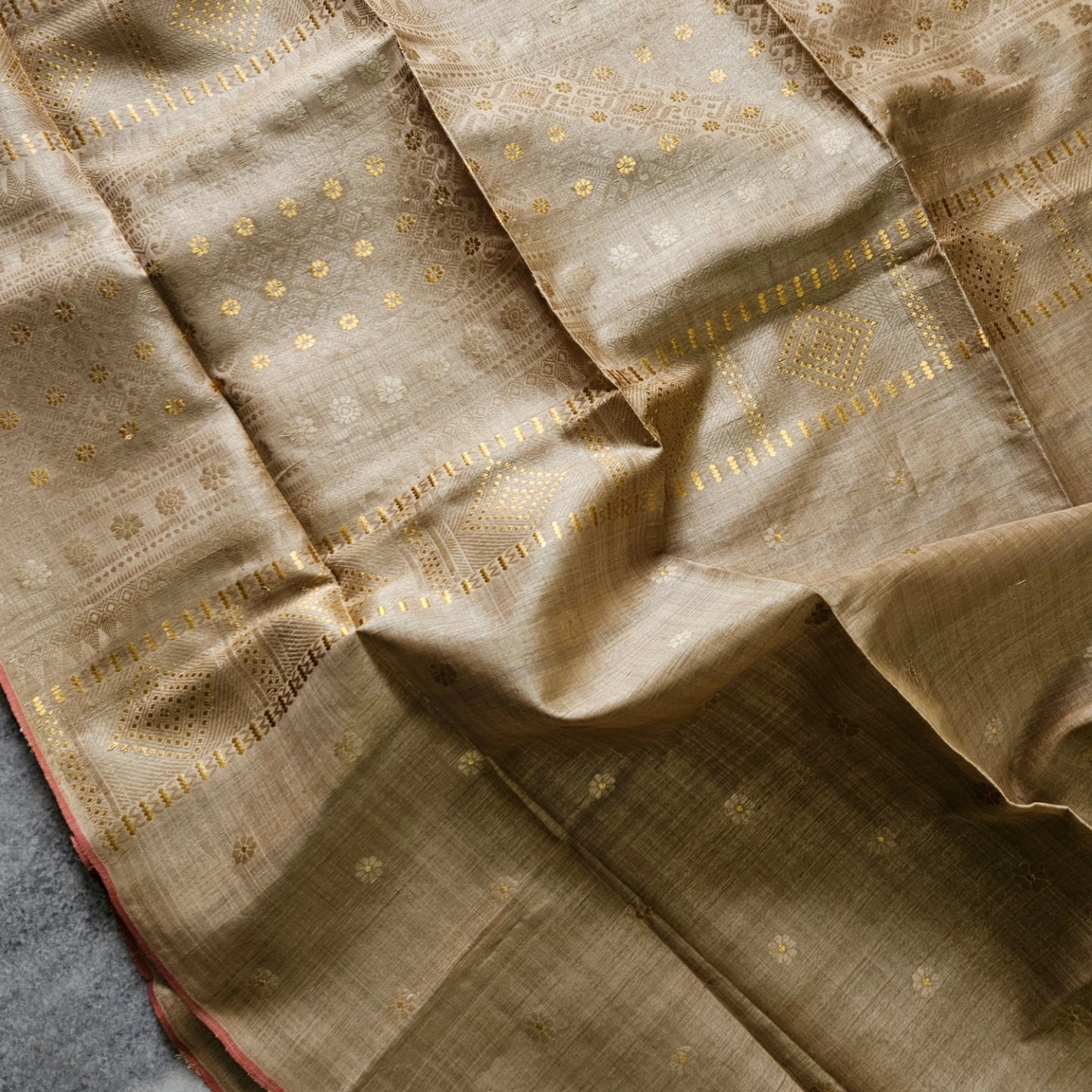 Heirloom Pure Assam Muga Saree with Natural Dyed Eri Extra Weft and Zari Mina