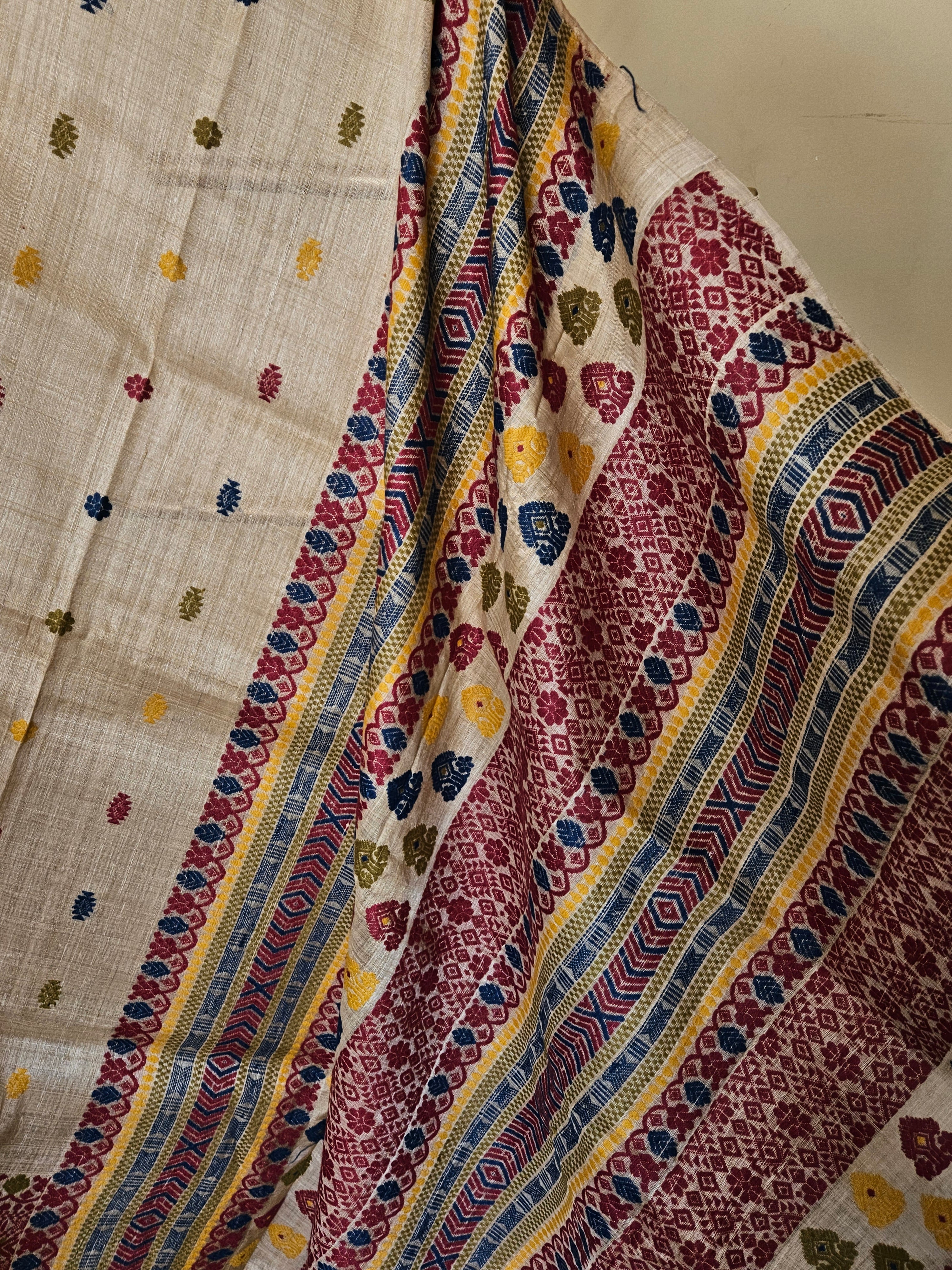 Heirloom Pure Assam Muga Saree with Natural Dyed Eri Extra Weft in Multicolors