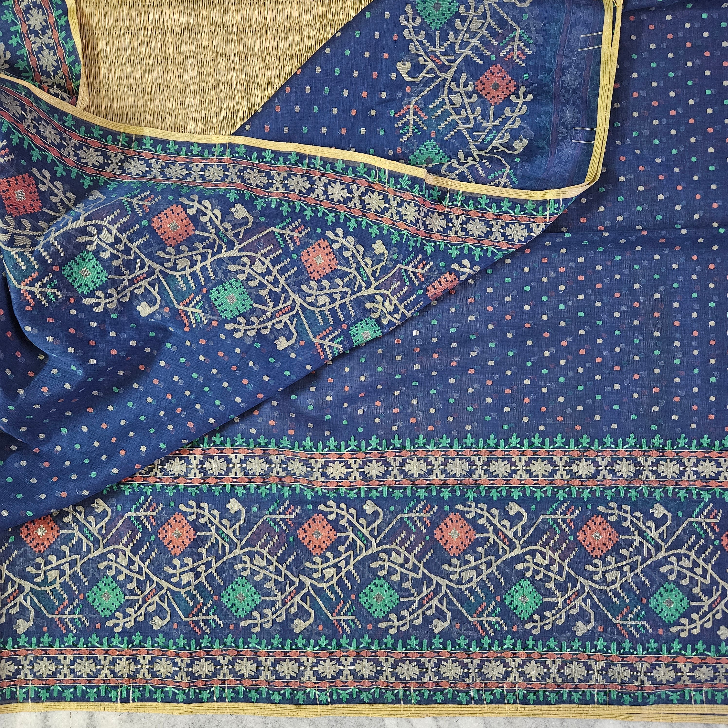 Blue Handwoven Dhakai Jamdani Saree