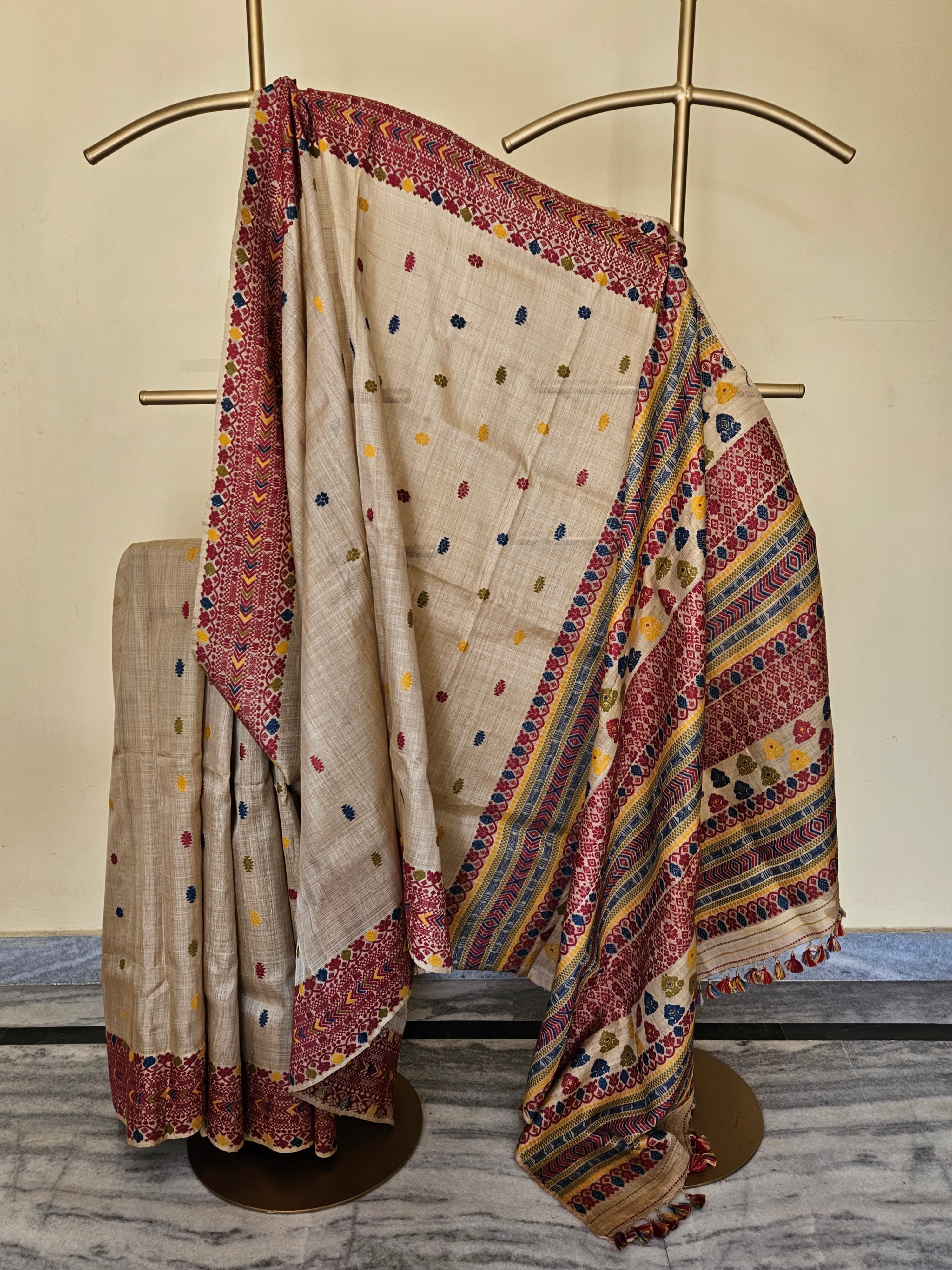 Heirloom Pure Assam Muga Saree with Natural Dyed Eri Extra Weft in Multicolors