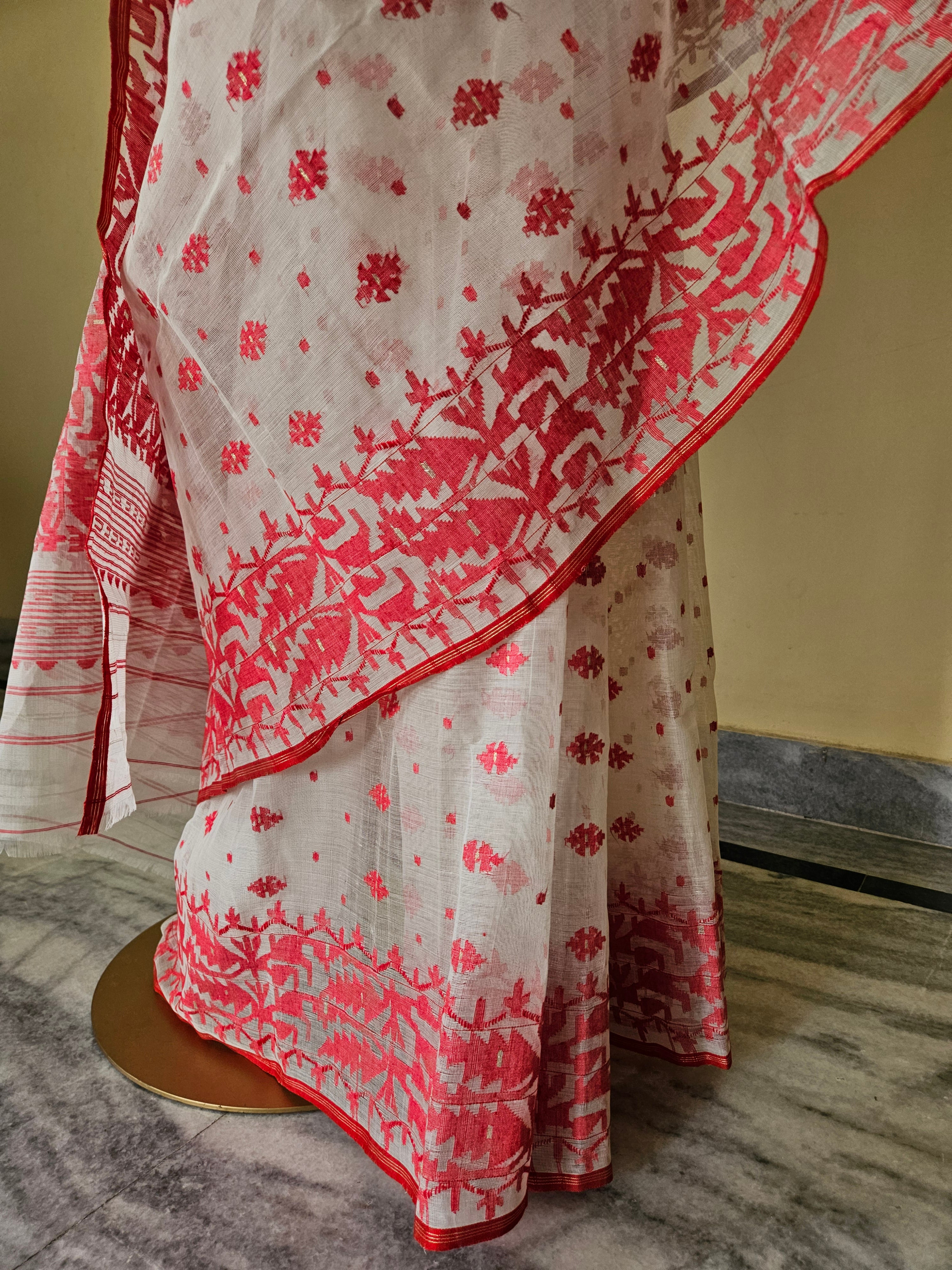 White and Red Dhakai Jamdani