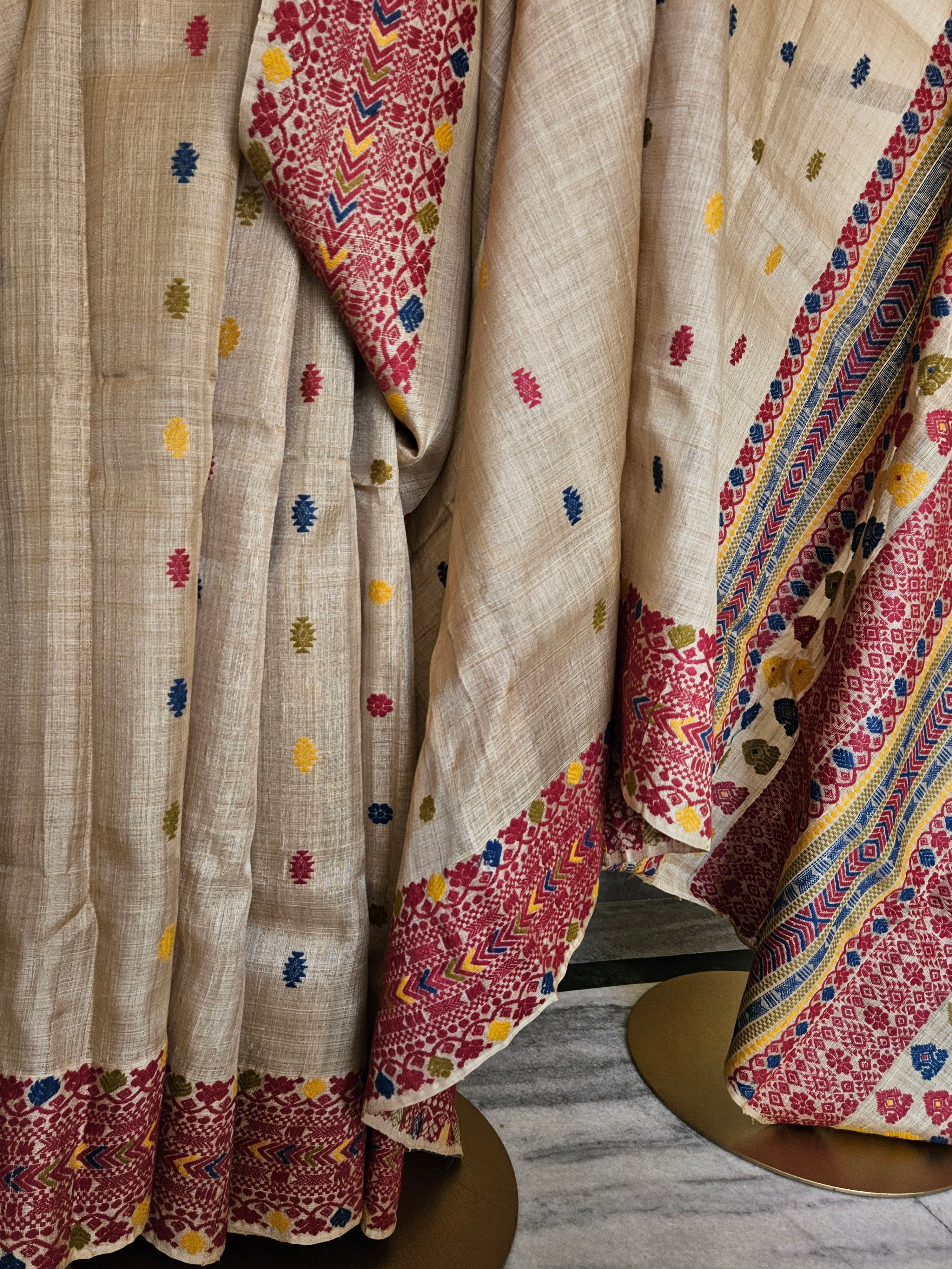 Heirloom Pure Assam Muga Saree with Natural Dyed Eri Extra Weft in Multicolors