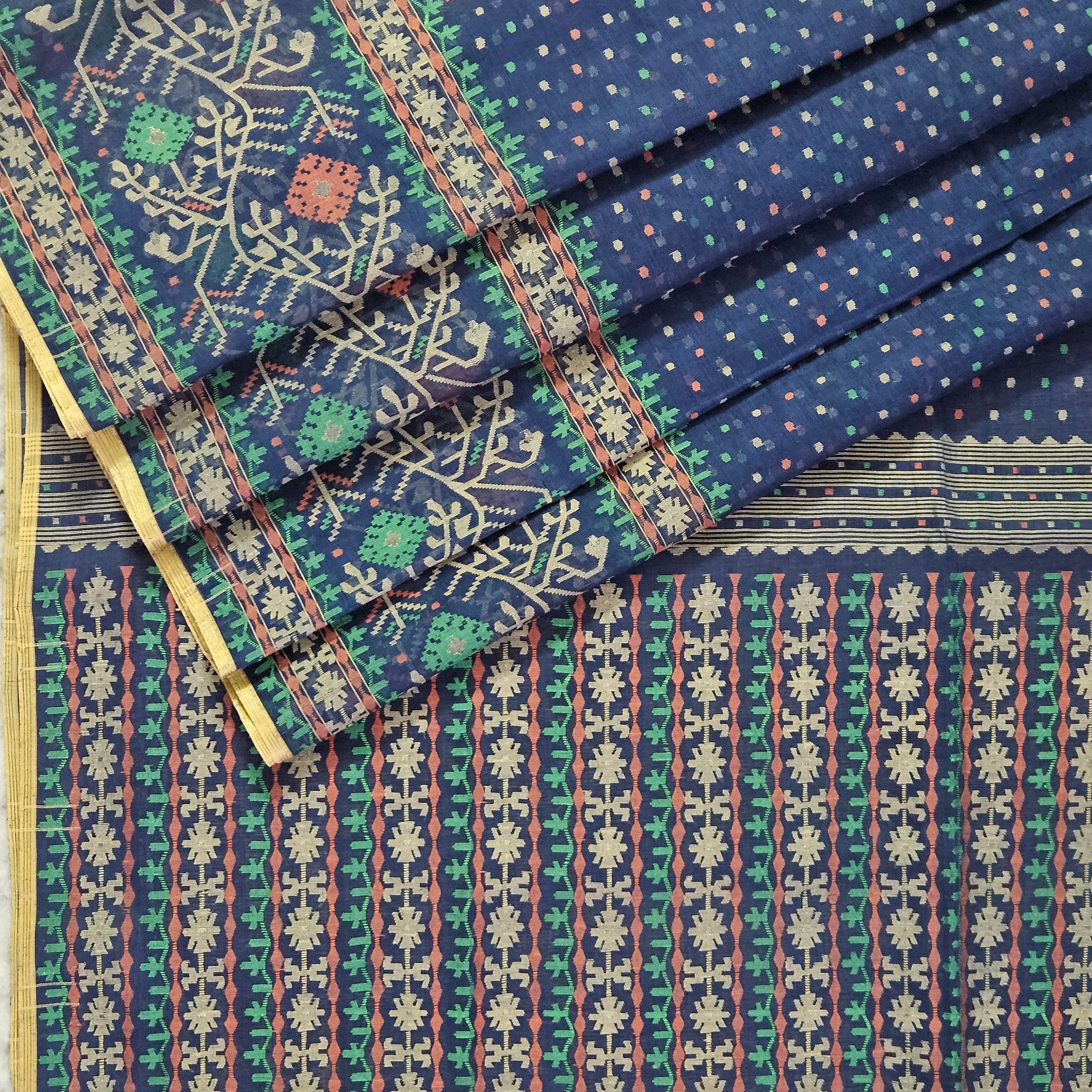 Blue Handwoven Dhakai Jamdani Saree