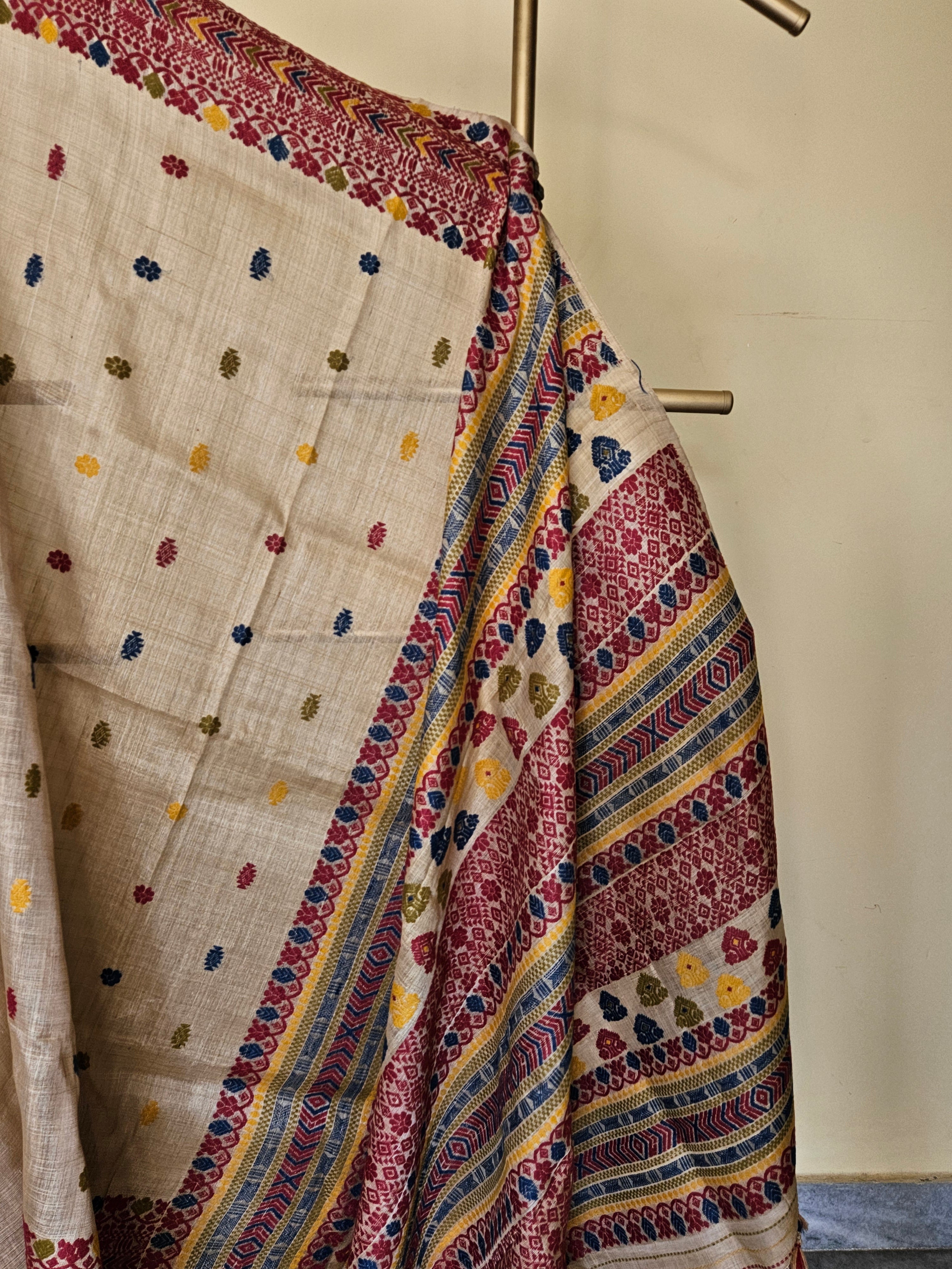 Heirloom Pure Assam Muga Saree with Natural Dyed Eri Extra Weft in Multicolors