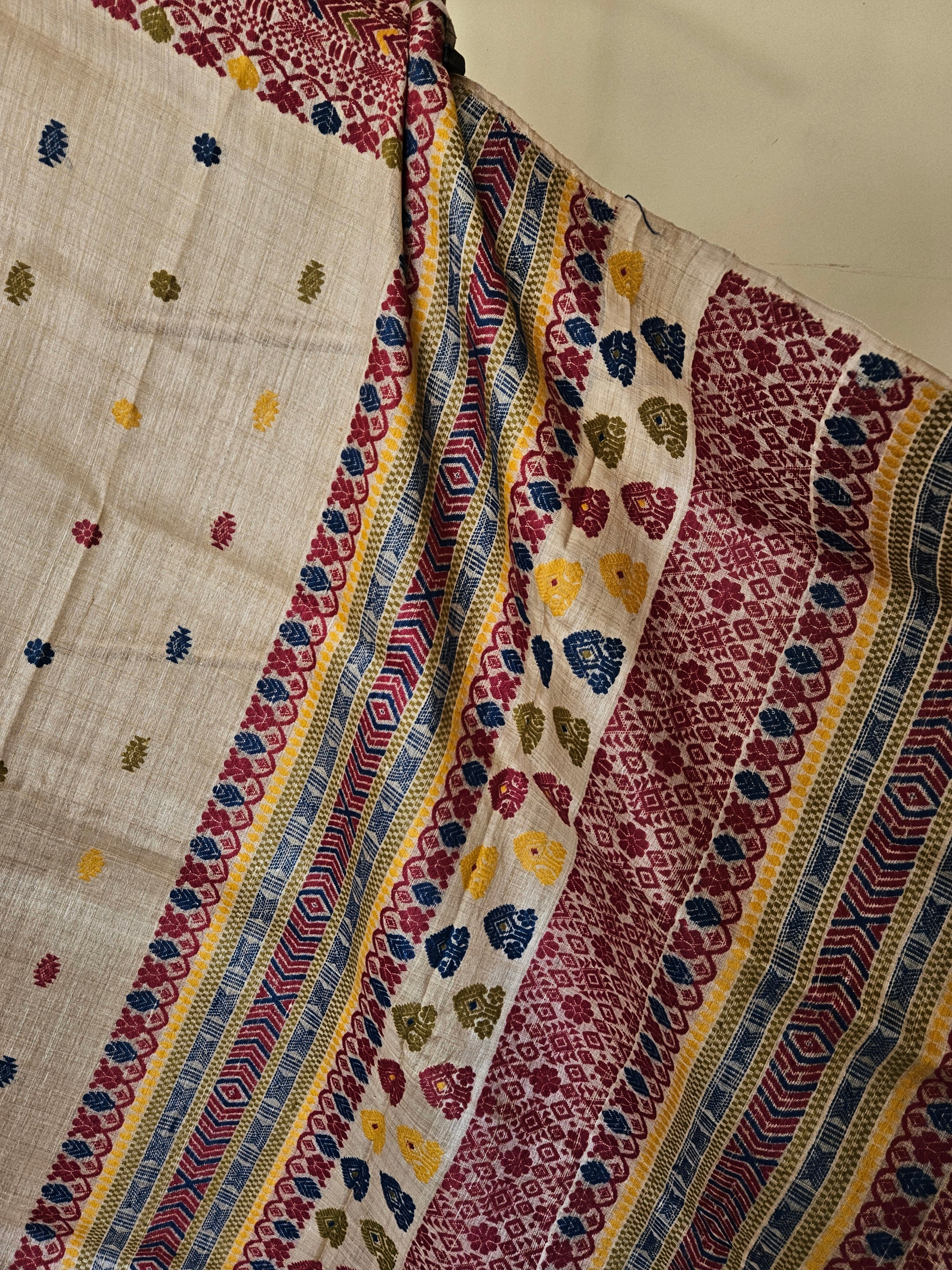 Heirloom Pure Assam Muga Saree with Natural Dyed Eri Extra Weft in Multicolors