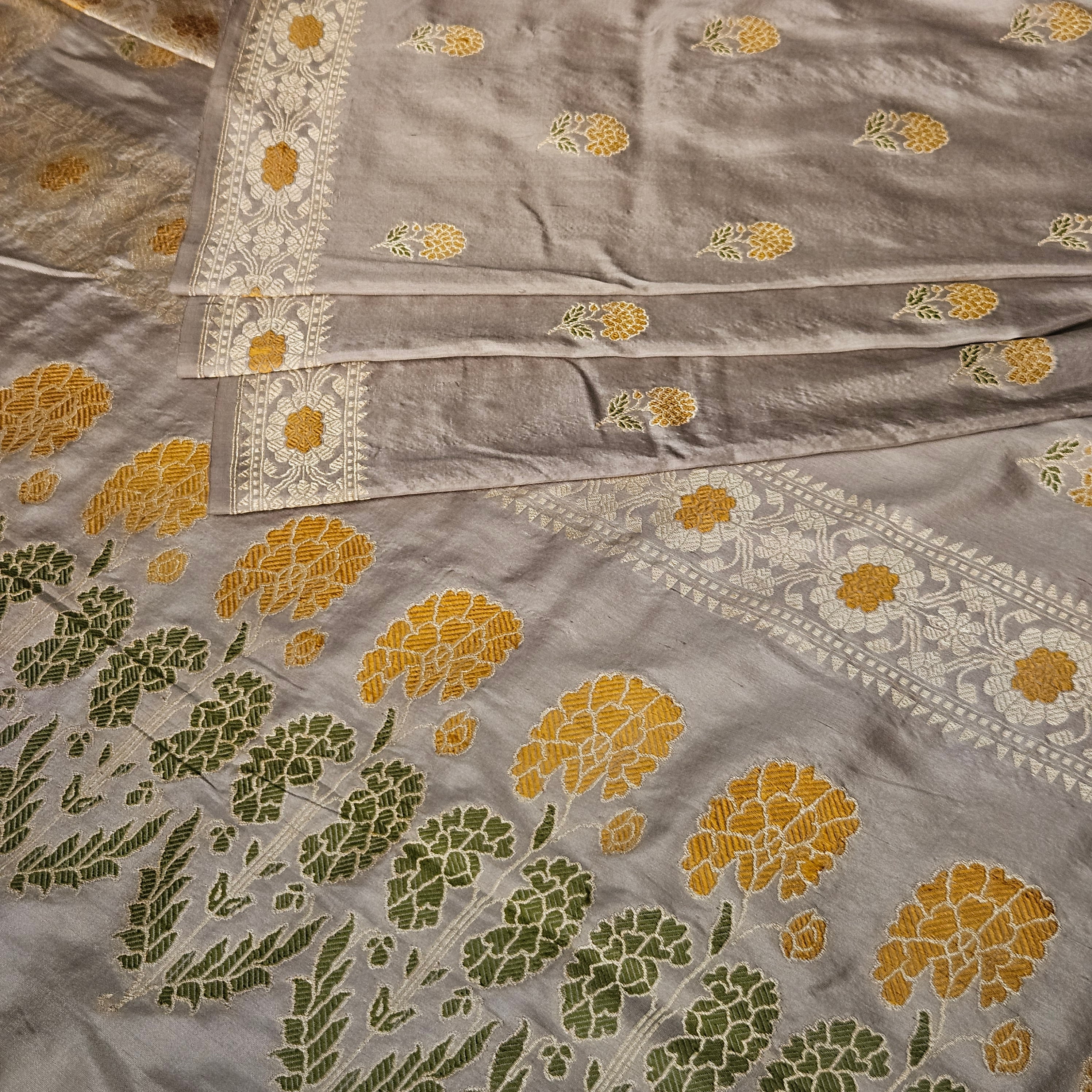 Grey with Yellow Revival Baluchari Saree