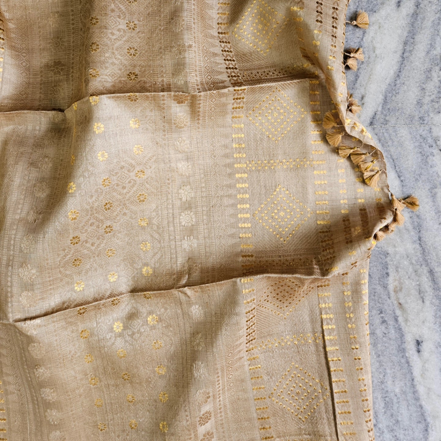 Heirloom Pure Assam Muga Saree with Natural Dyed Eri Extra Weft and Zari Mina