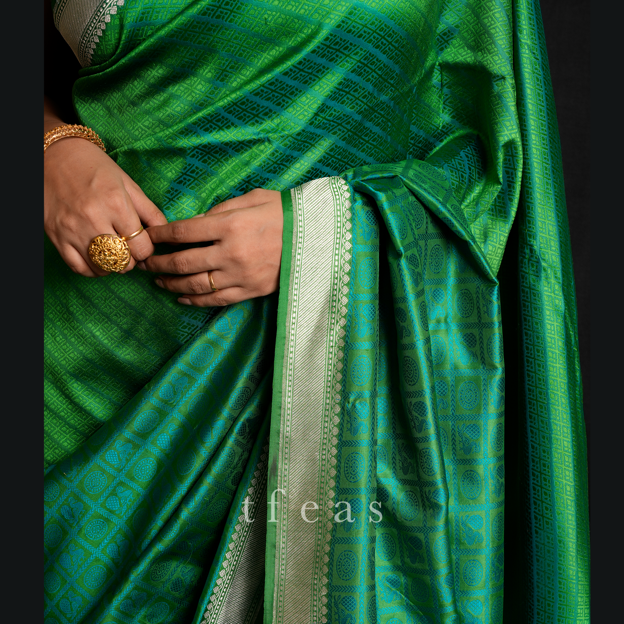 Blue and Green Benarasi Silk Saree