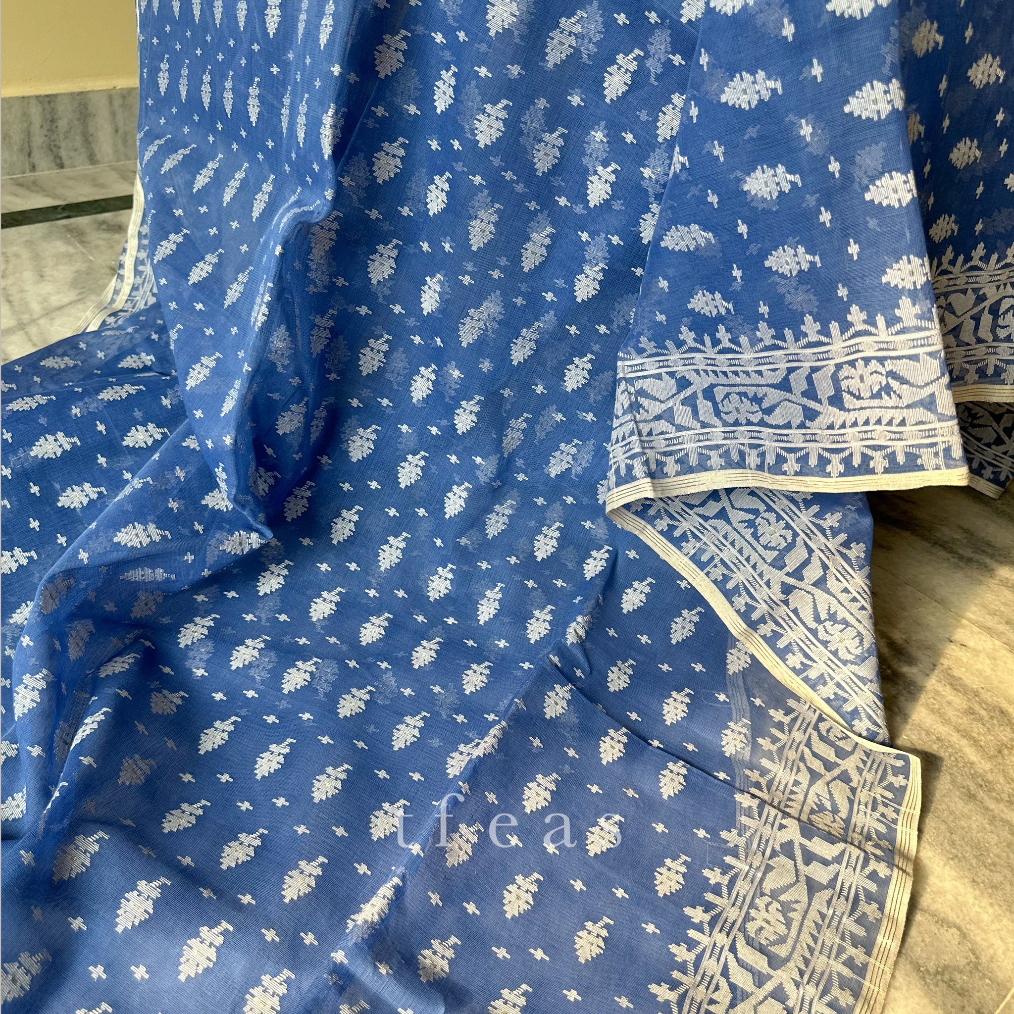 TFEAS Cool Blue Dhakai Jamdani Saree