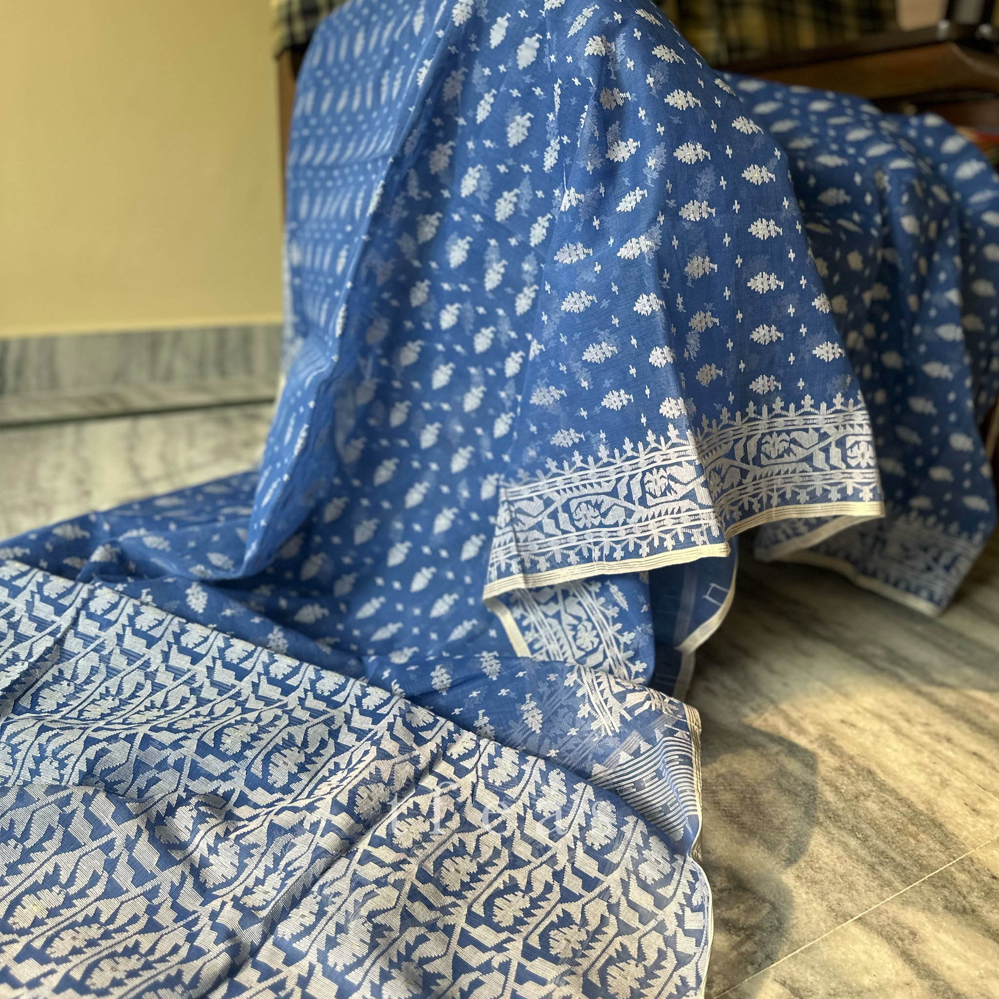 TFEAS Cool Blue Dhakai Jamdani Saree