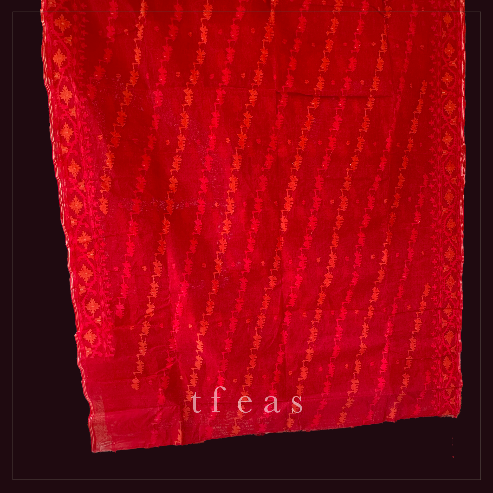 TFEAS Red with Red and Orange Ada Dhakai Jamdani
