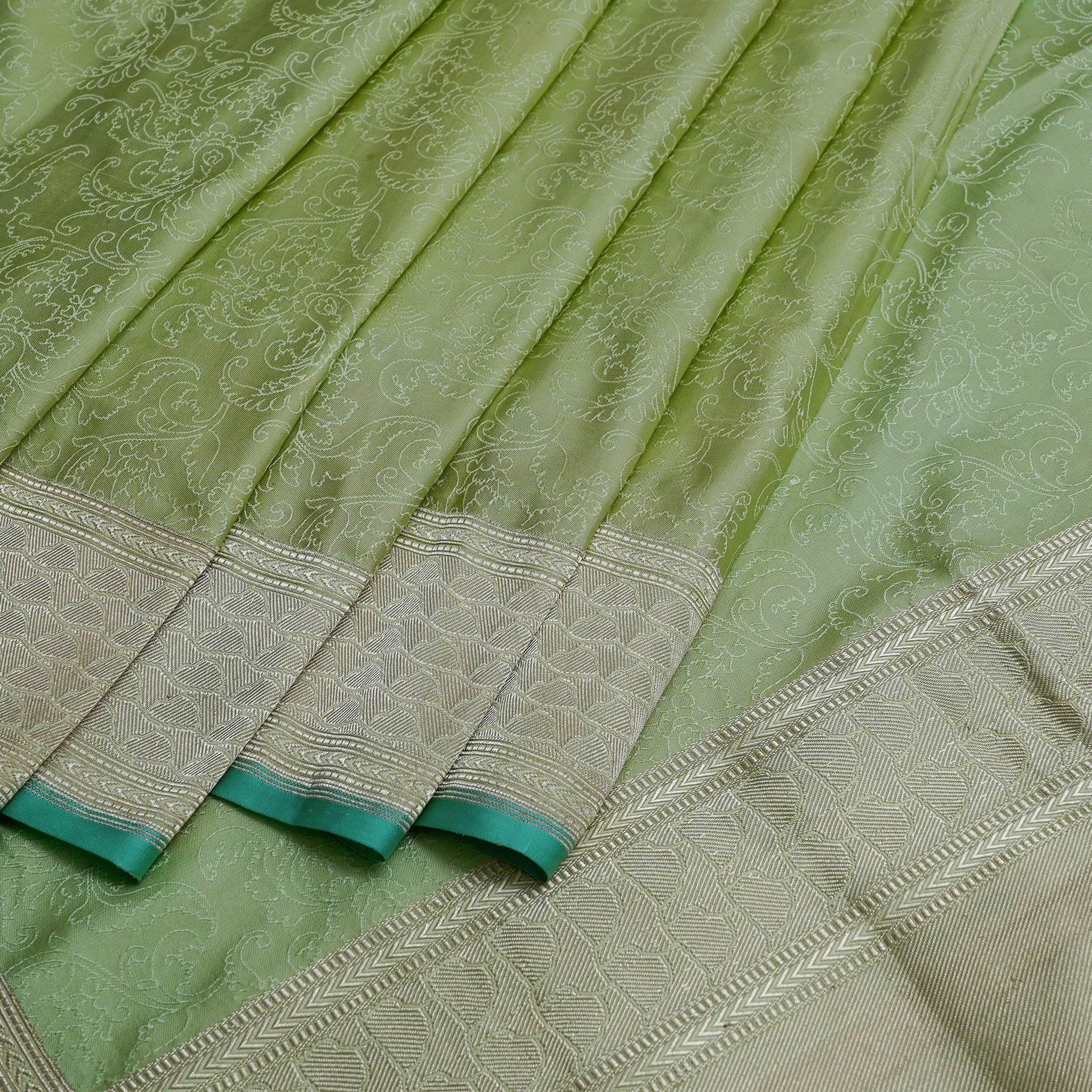 Lime Green Satin Tanchoi Benarasi Saree