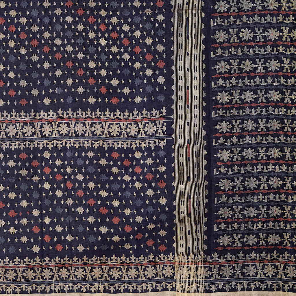 Pre Order : Dark Indigo Three Bordered Dhakai Jamdani