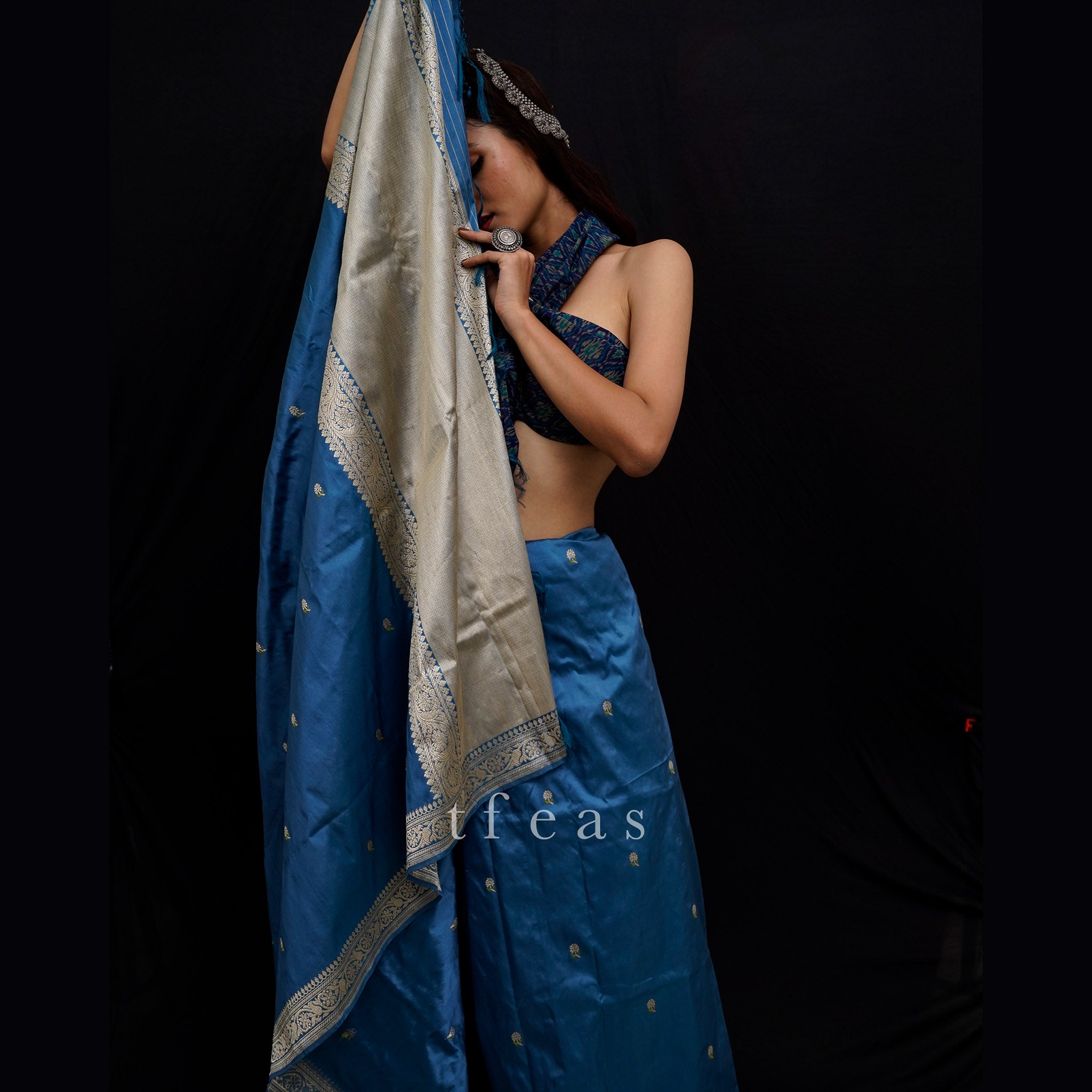 Midnight blue and Silver with Minakari Khadwa Benarasi