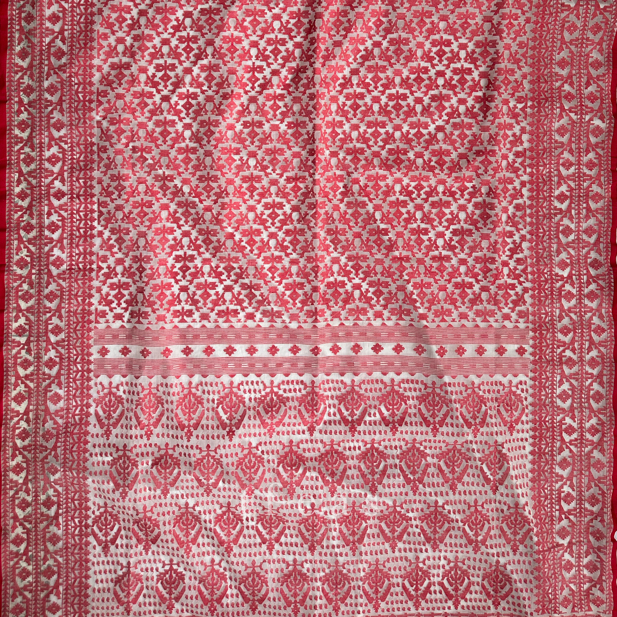 White and Red Grand Dhakai Jamdani Saree