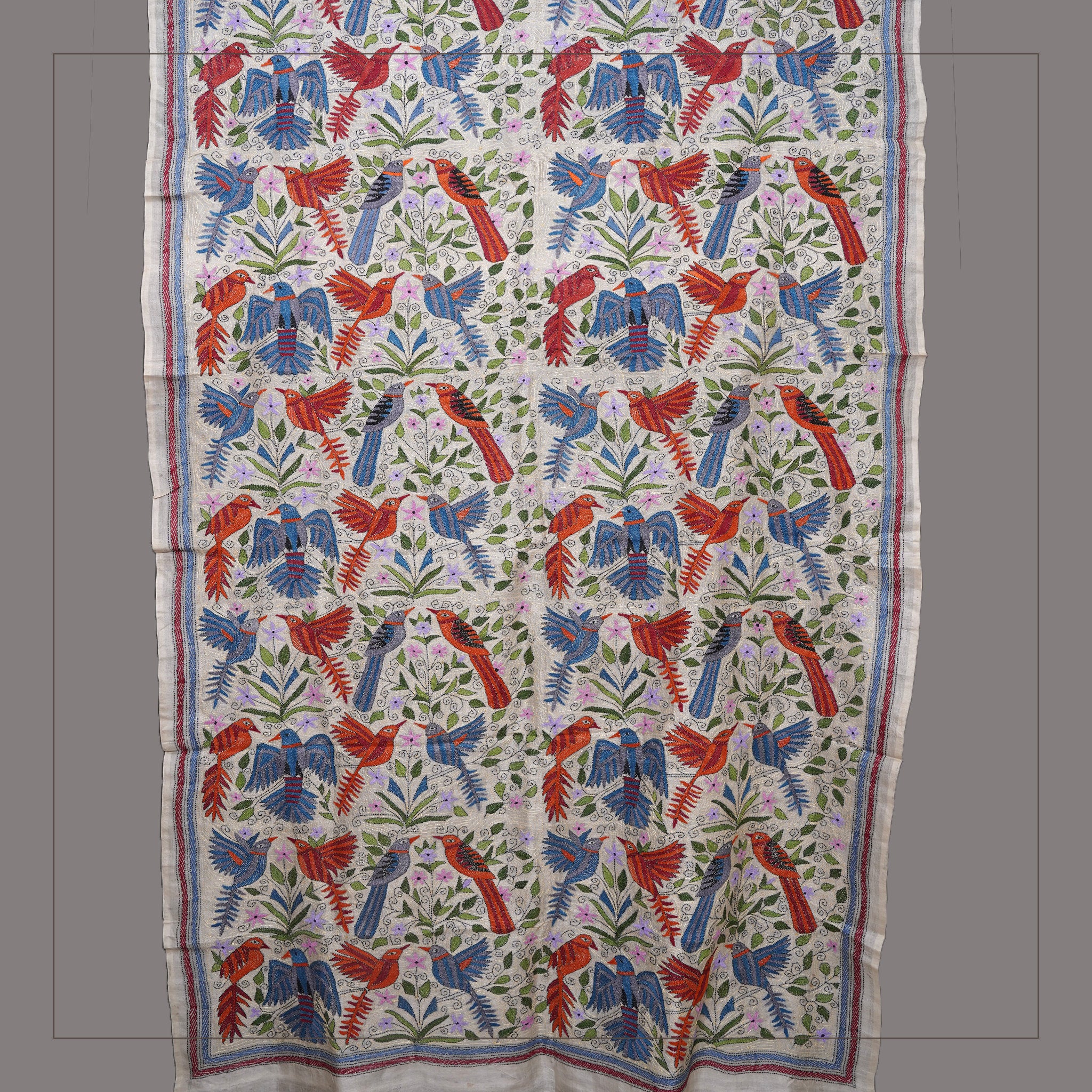 Hand-embroidered Kantha Shawl on Tussar